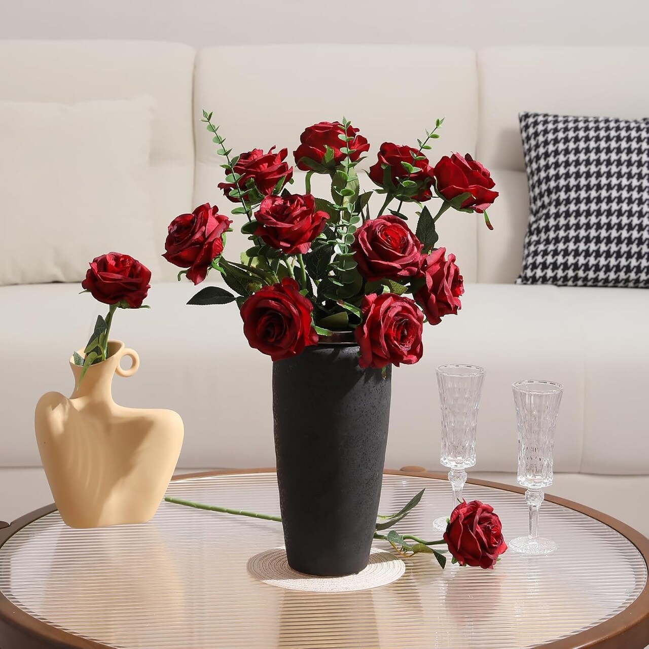 Realistic Long Stem Fake Silk Roses Bouquet for Party Home Wedding Centerpiece Office DIY Decor